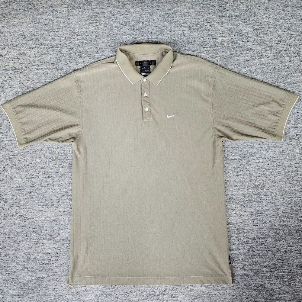 Vintage Nike Golf Men's Polo Shirt Size L Ribbed Sleeves Beige Cotton 90s Y2K